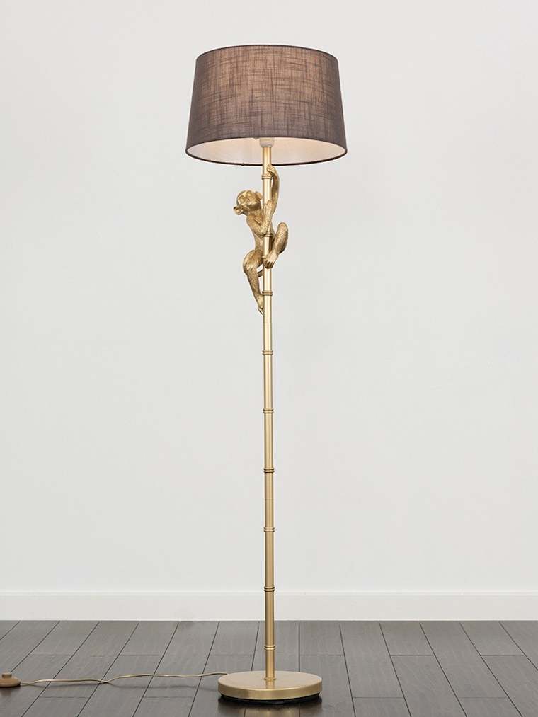 Gold Monkey Floor Lamp with Dark Grey Shade