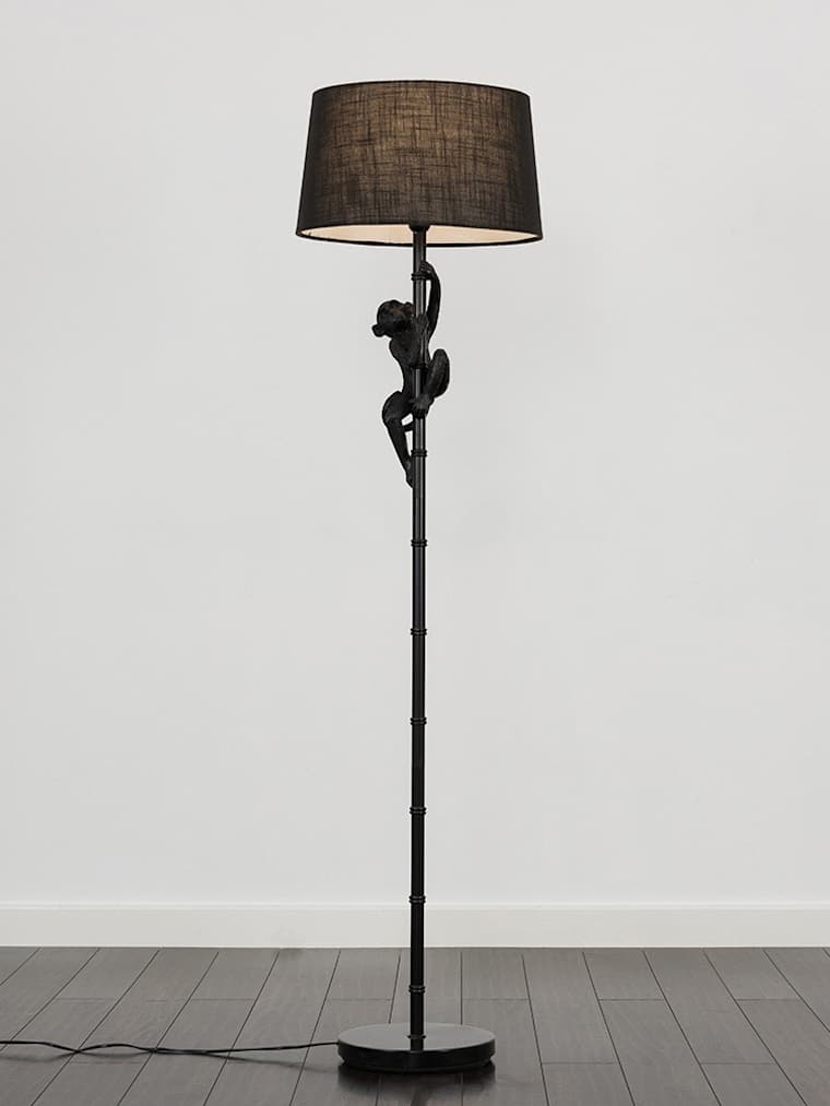 Matte Black Monkey Floor Lamp with Black Shade