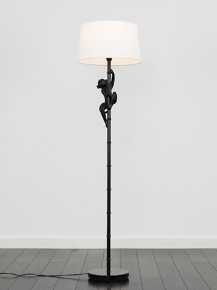 Matte Black Monkey Floor Lamp with White Shade