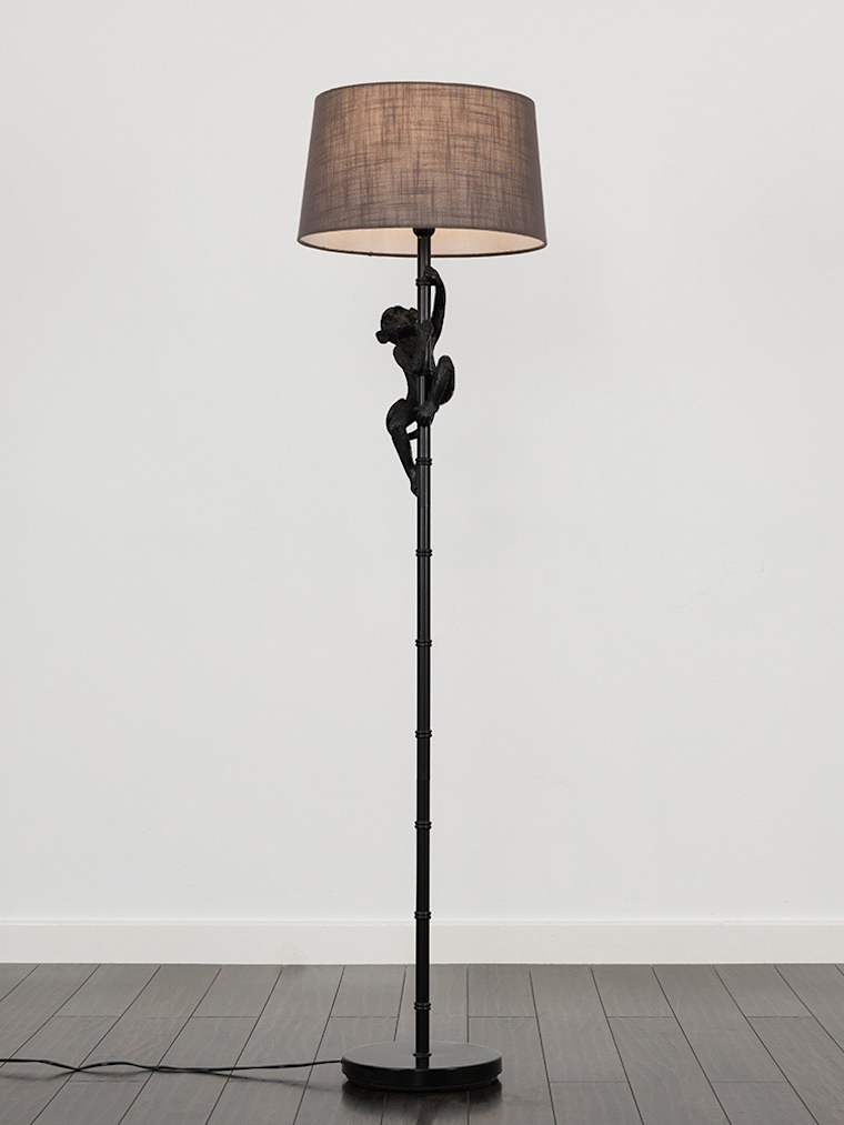 Matte Black Monkey Floor Lamp with Dark Grey Shade