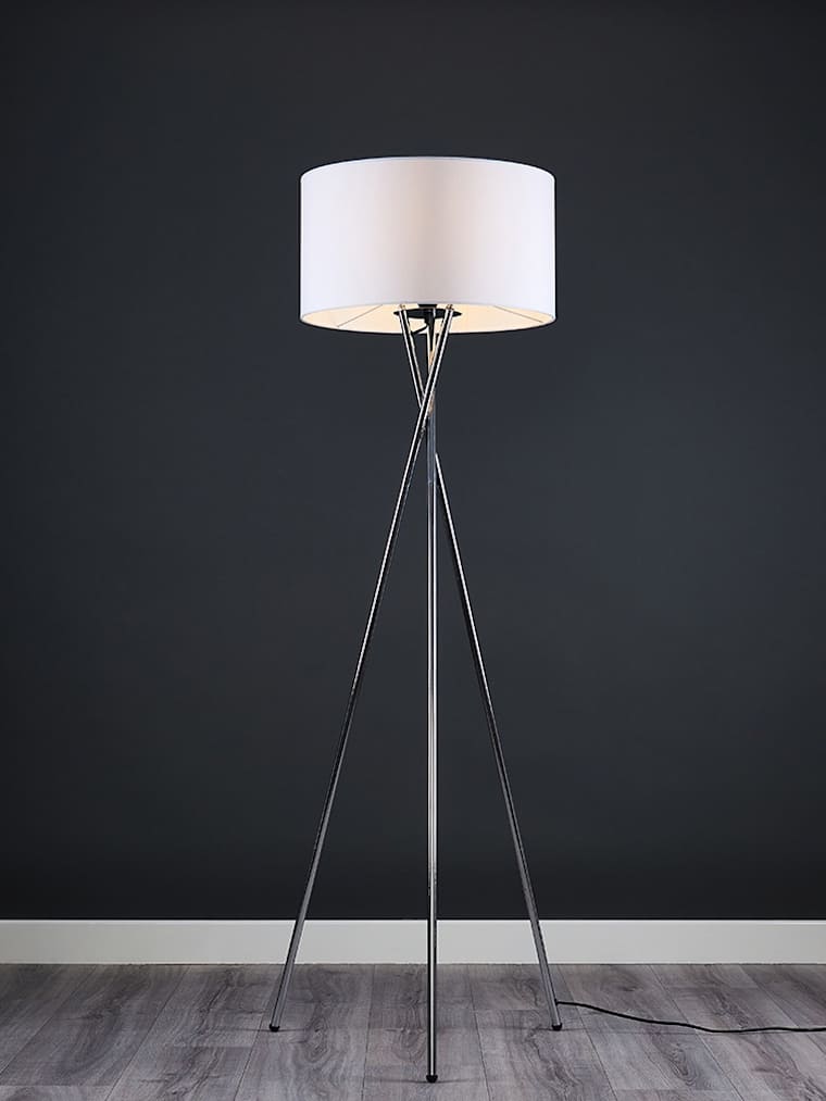 Chrome Tripod Floor Lamp with Large White Shade