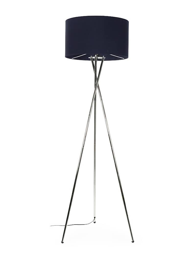 Chrome Tripod Floor Lamp with Large Navy Shade