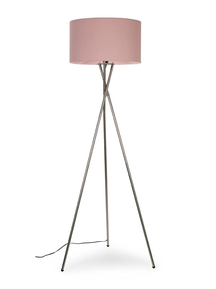 Brushed Chrome Tripod Floor Lamp with Large Pink Shade