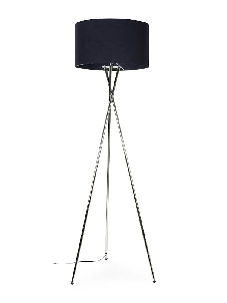 Brushed Chrome Tripod Floor Lamp with Large Navy Shade