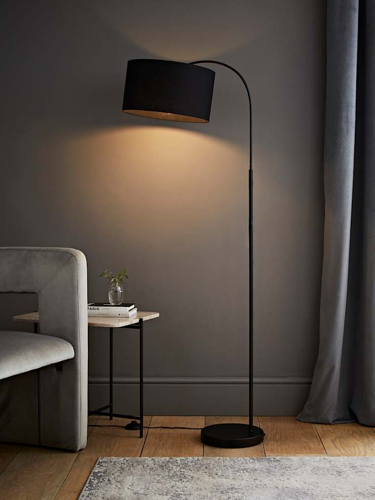 Curva Black Arc Floor Lamp with Black Shade