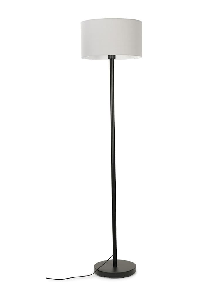 Black Floor Lamp with Grey Drum Shade