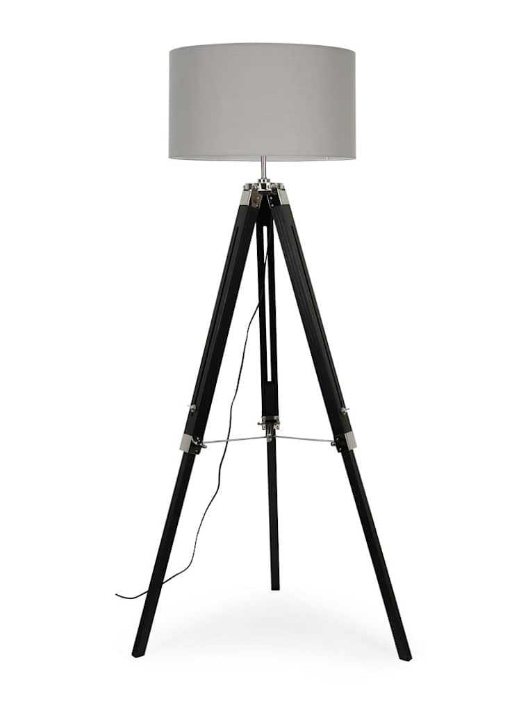 Black Wood Floor Lamp with Large Grey Shade