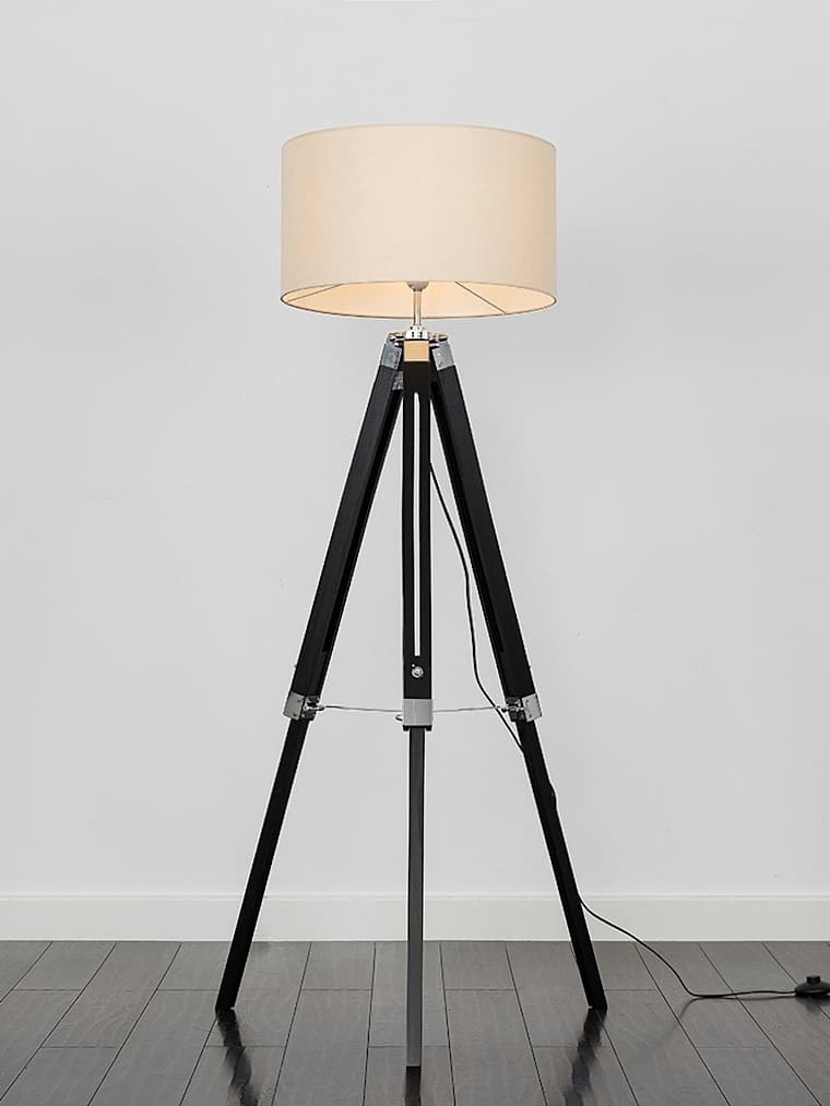 Black Wood Floor Lamp with Large Cream Shade