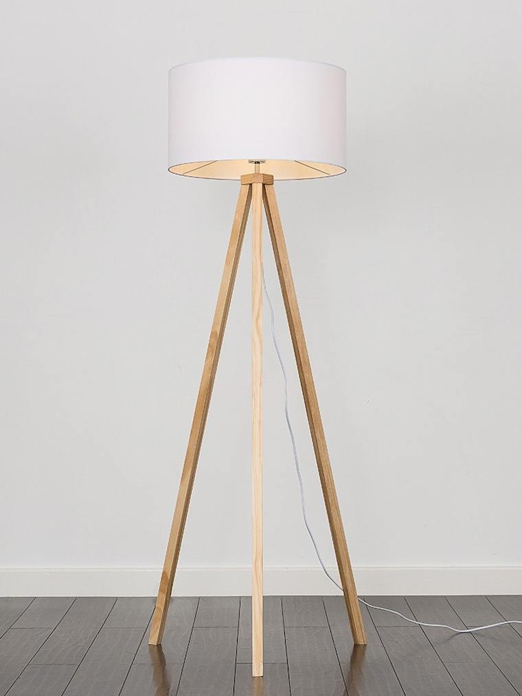 Light Wood Tripod Floor Lamp with Large White Shade