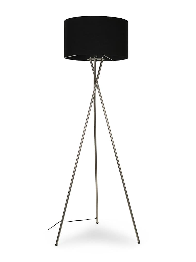 Chrome Tripod Floor Lamp with Large Black Shade