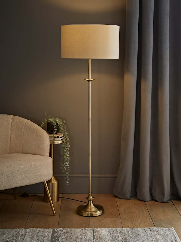 Antique Brass Floor Lamp with Large Cream Shade