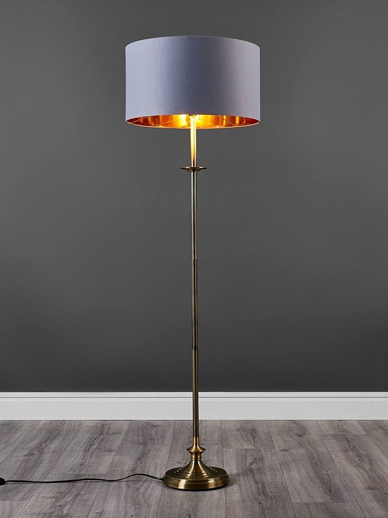 Antique Brass Floor Lamp with XL Grey and Gold Shade