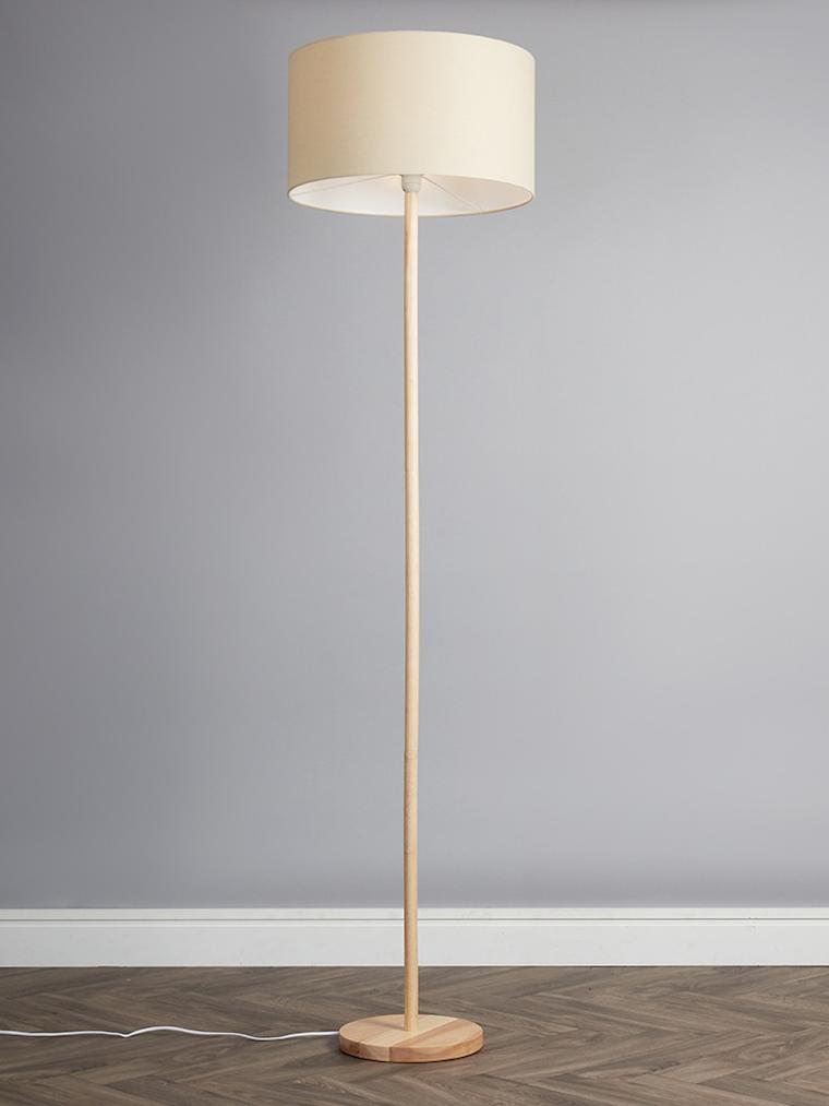 Light Wood Floor Lamp with Large Cream Shade