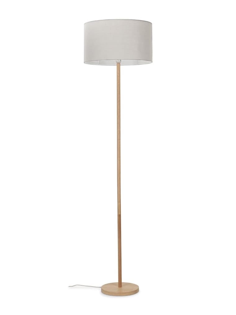Light Wood Floor Lamp with Large Grey Shade