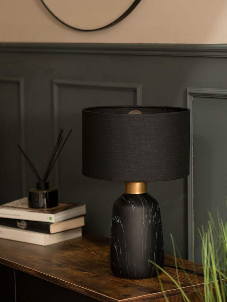 Black Marble Effect Table Lamp with Black Shade