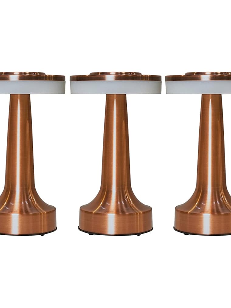 Trio of Outdoor Rechargeable Copper Touch Table Lamps