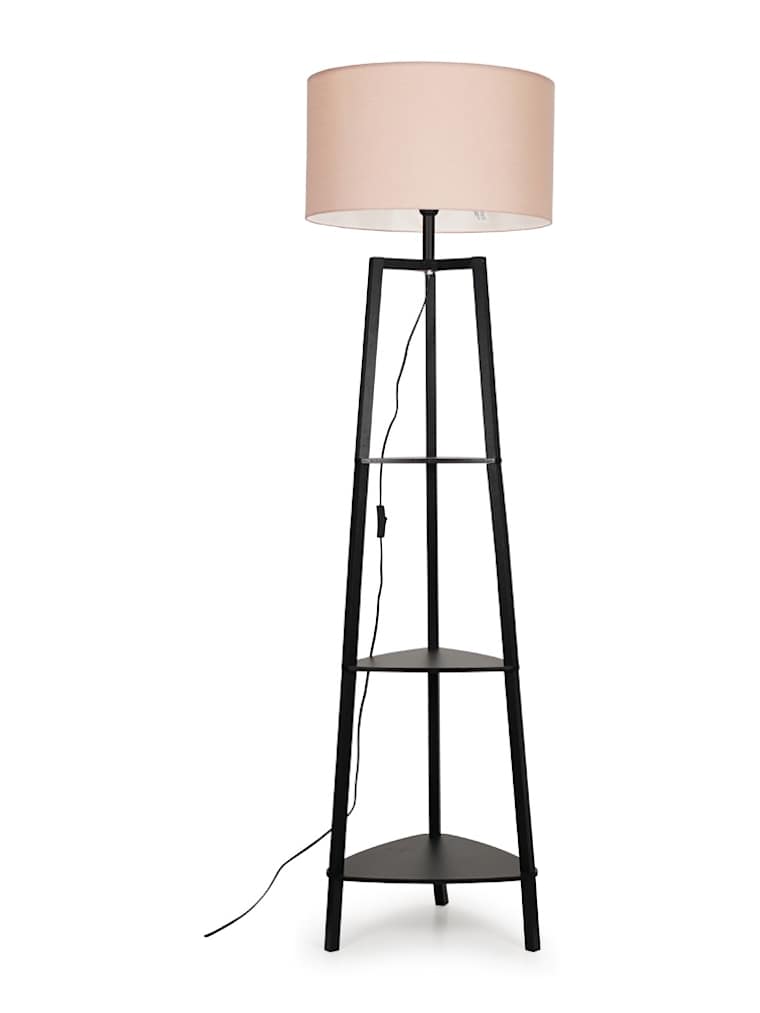 Matte Black Tripod Floor Lamp with Large Blush Pink Shade