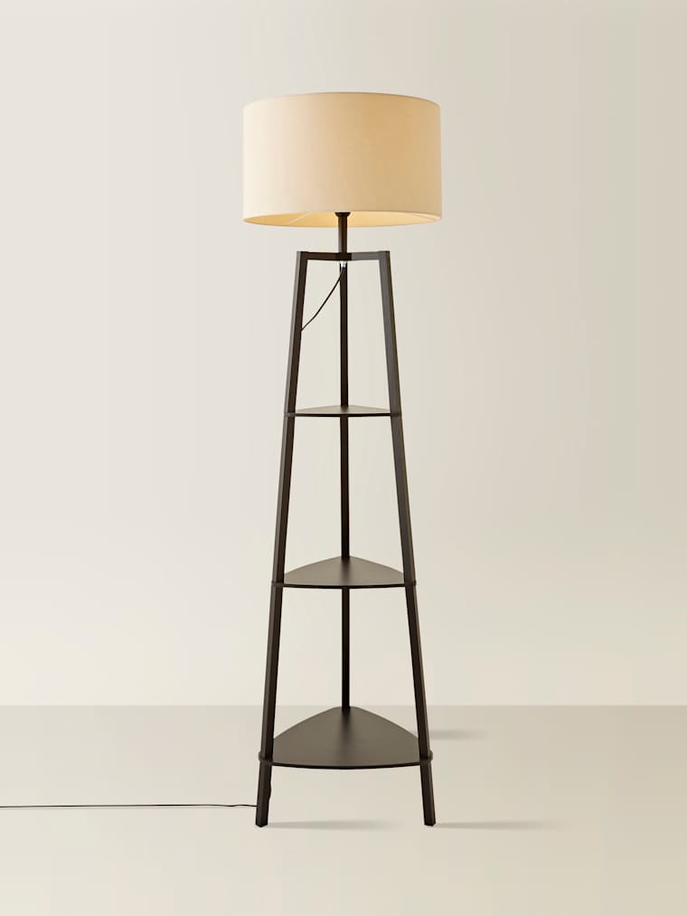 Matte Black Tripod Floor Lamp with Large Cream Shade