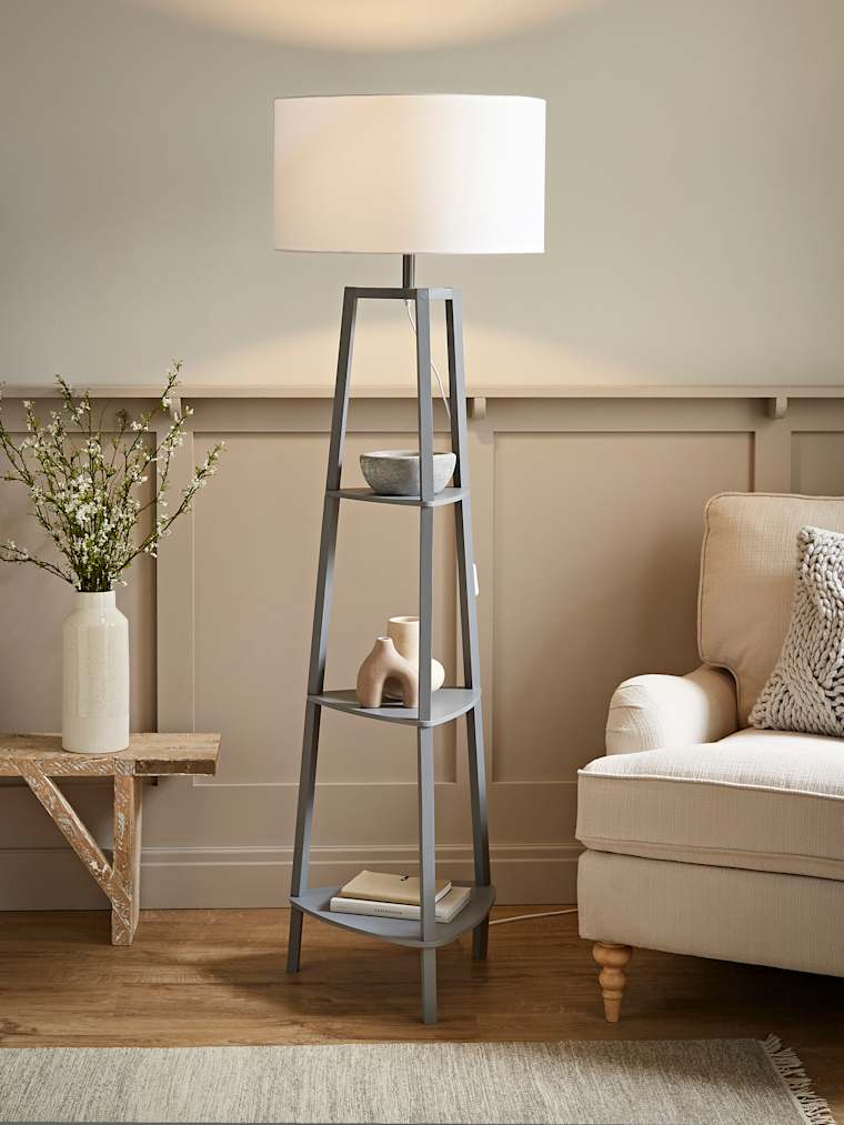 Grey Tripod Floor Lamp with Large White Shade