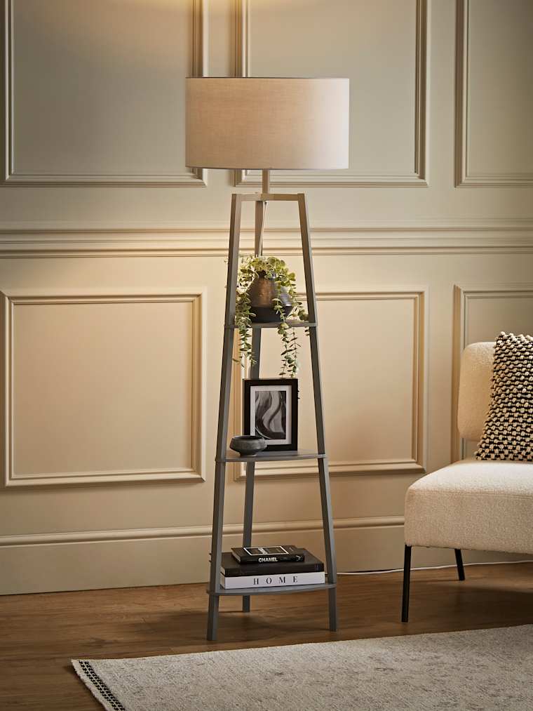 Grey Tripod Floor Lamp with Large Grey Shade