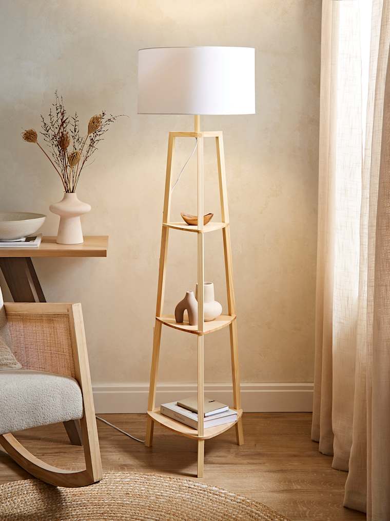 Natural Tripod Floor Lamp with Large White Shade