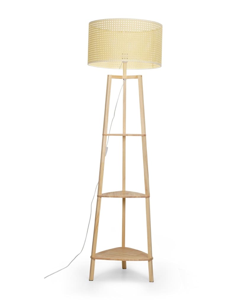 Wooden Tripod Floor Lamp with Large Wicker Shade
