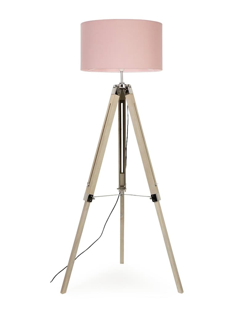 Light Wood Tripod Floor Lamp with Large Blush Shade
