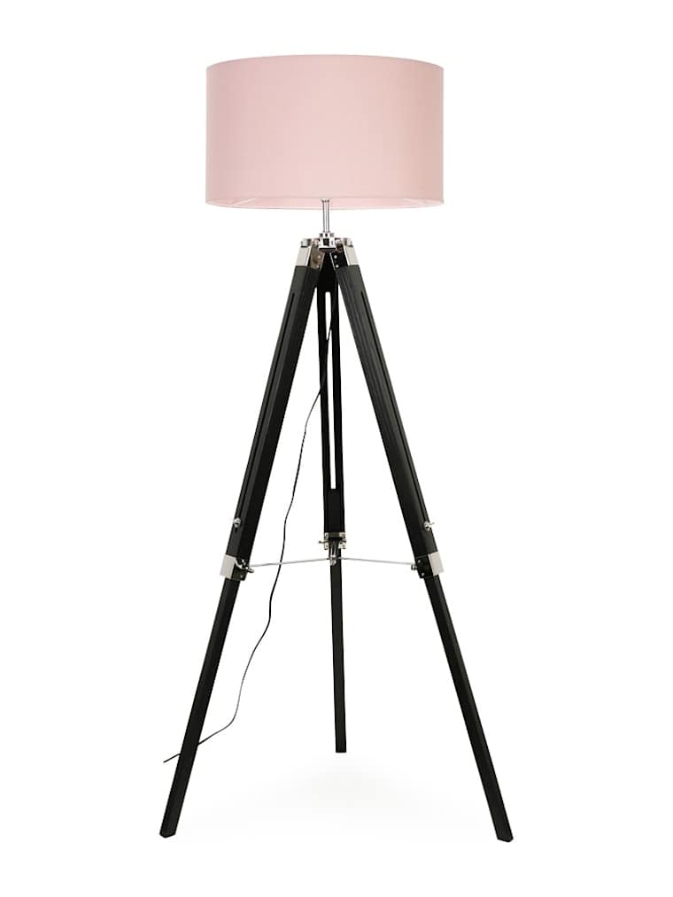 Black Wood Tripod Floor Lamp with Large Blush Shade