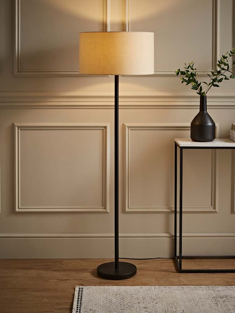 Black Floor Lamp with Natural Shade