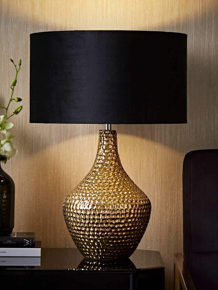 Gold Table Lamp with Medium Black Velvet Shade