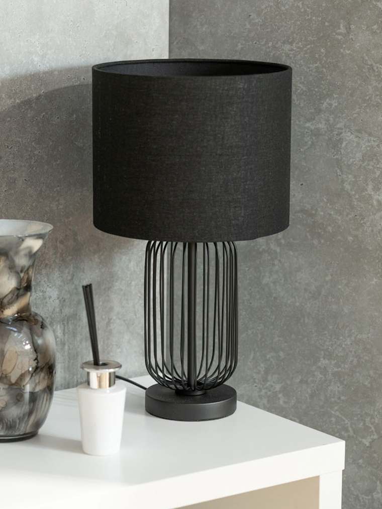 Pair of Black Wire Touch Table Lamps with Black Shades