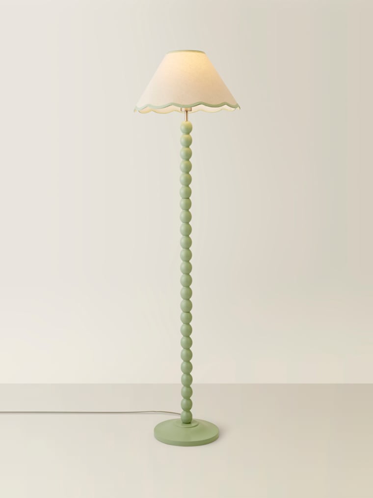 Sage Green Bobbin Floor Lamp with Green Trim Scallop Shade