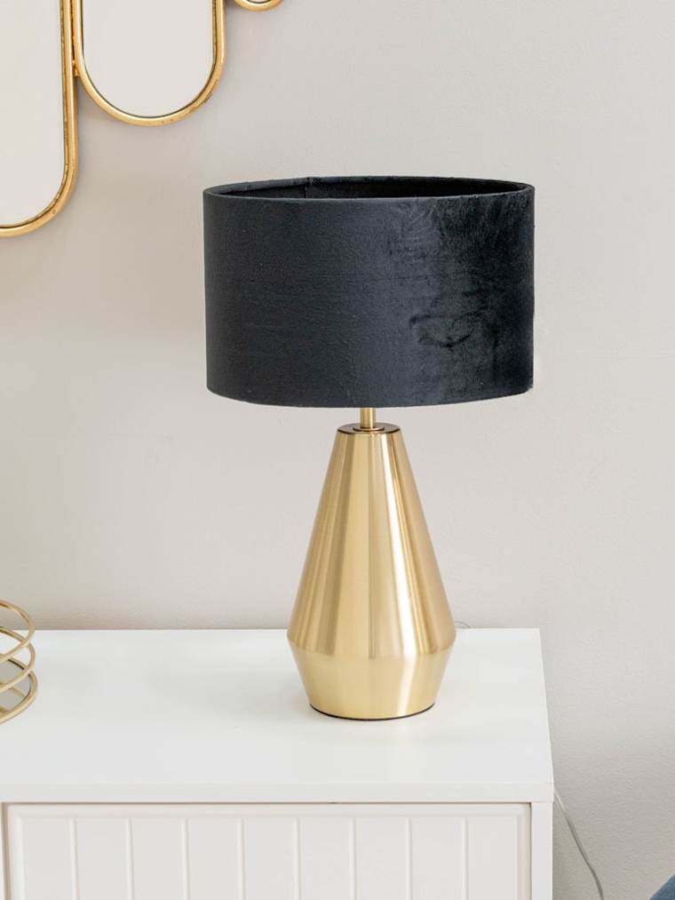 Antique Brass Touch Table Lamp with Black Velvet Shade