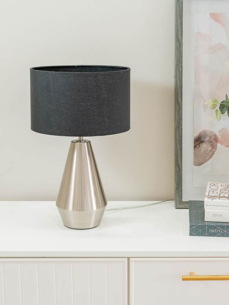 Brushed Chrome Touch Table Lamp with Charcoal Shade