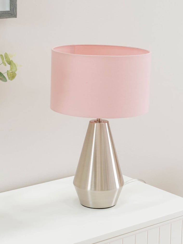 Brushed Chrome Touch Table Lamp with Blush Velvet Shade