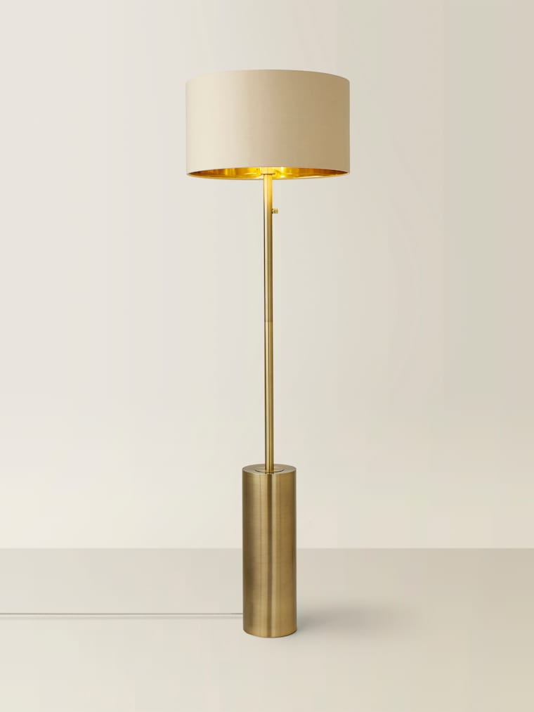 Antique Brass Dimmable Floor Lamp with Beige and Gold Shade