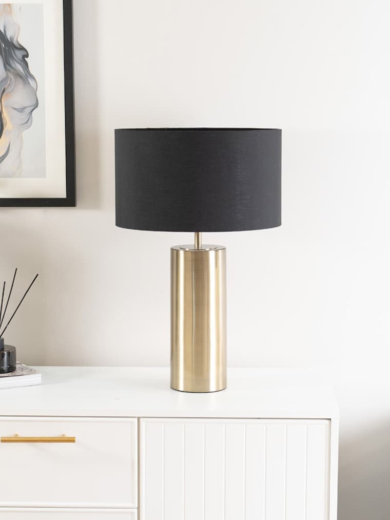 Antique Brass Touch Table Lamp with Black Shade