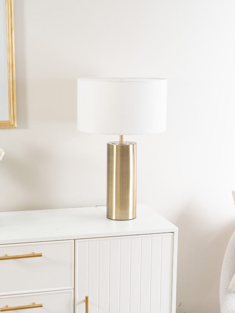 Antique Brass Touch Table Lamp with White Shade