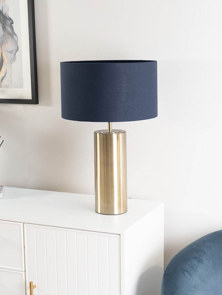 Antique Brass Touch Table Lamp with Navy Shade