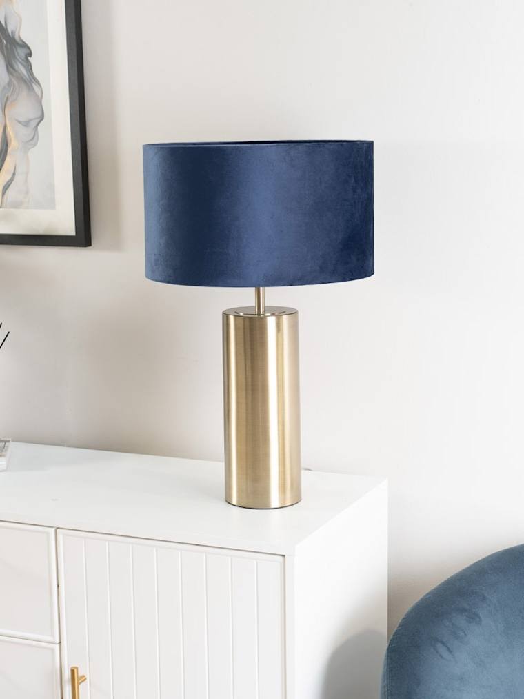 Antique Brass Touch Table Lamp with Navy Velvet Shade