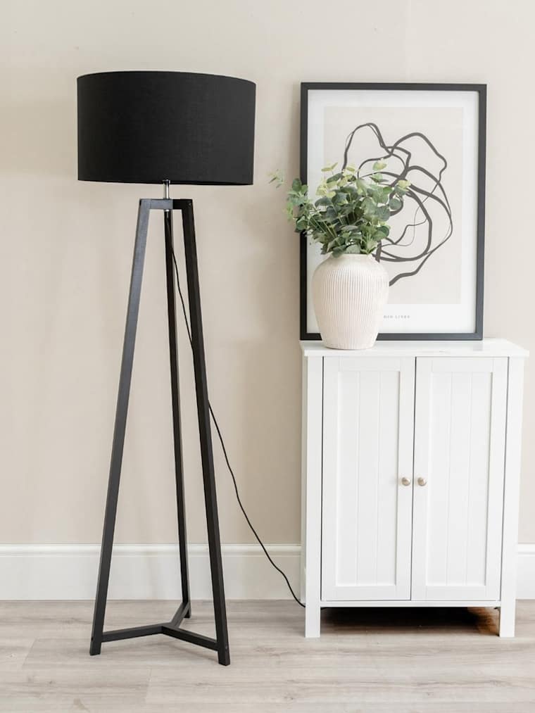 Black Tripod Floor Lamp with Black Shade
