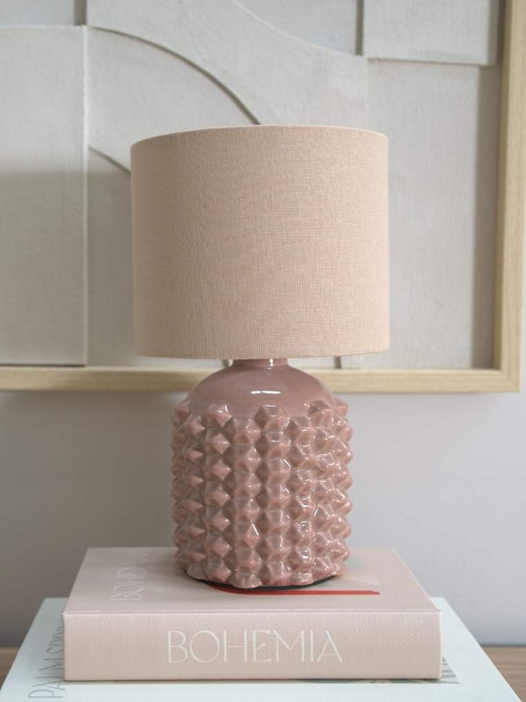 Pair of Pink Ceramic Table Lamps with Natural Shades