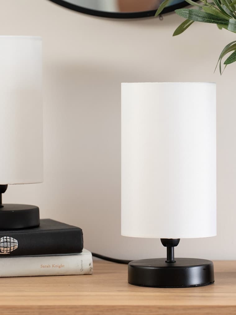 Pair of Matte Black Touch Table Lamps with White Shade
