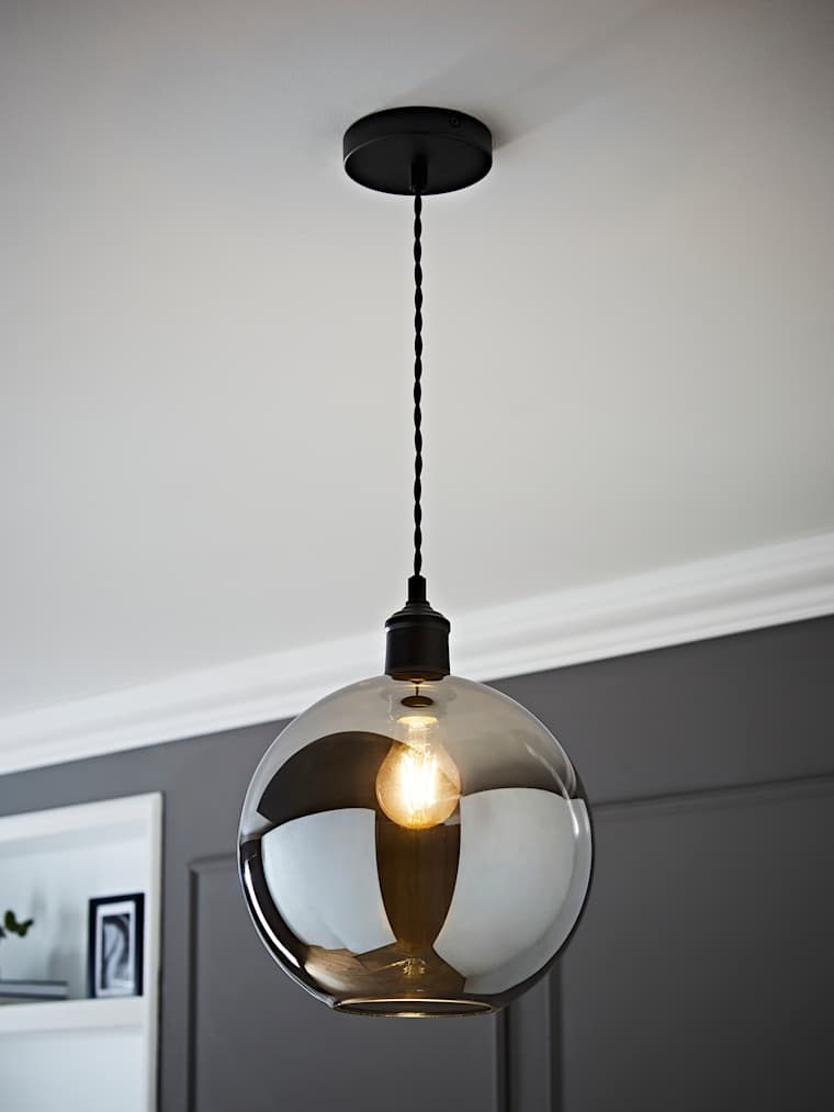 Black Smoke Glass Globe Pendant Ceiling Light