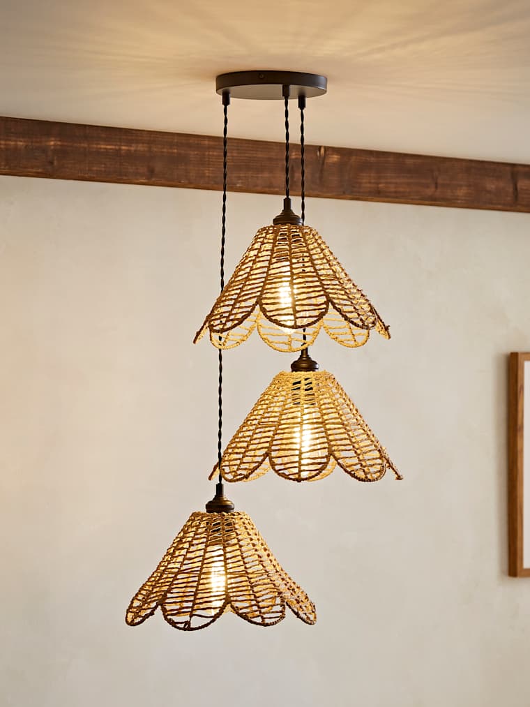 Black Rattan Shade Cluster Ceiling Light