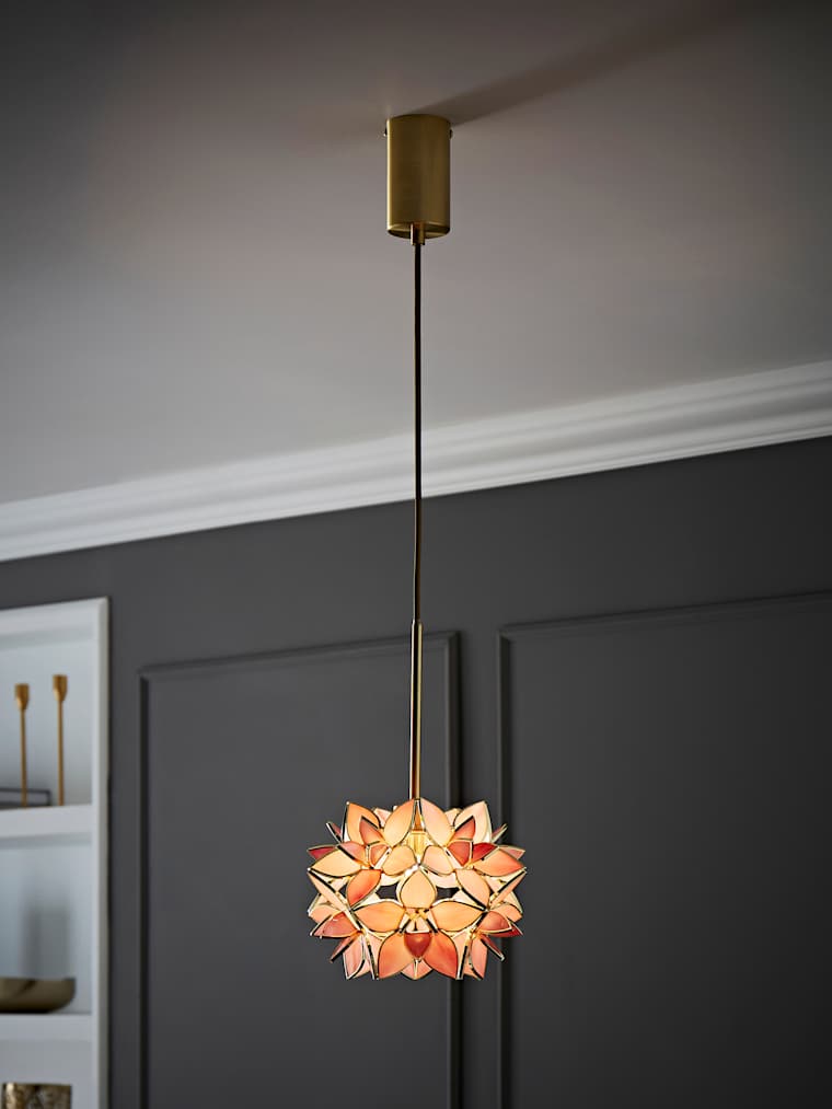 Brushed Gold Glass Flower Threaded Pendant Ceiling Light