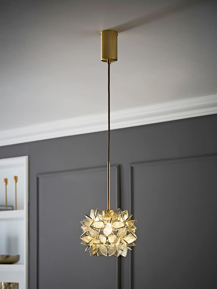 Brushed Gold Glass Flower Threaded Pendant Ceiling Light