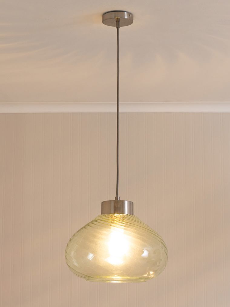 Silver Capped Green Twill Glass Pendant Ceiling Light