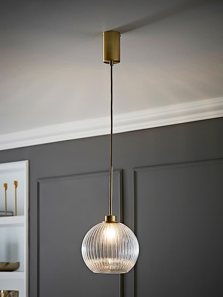 Brushed Gold Glass Globe Threaded Pendant Ceiling Light