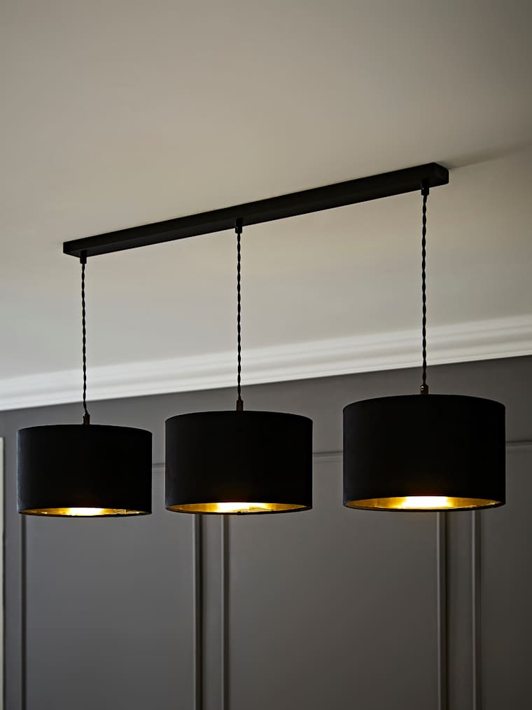Black with Black Metallic Inner Velvet Drum Shade Diner Light